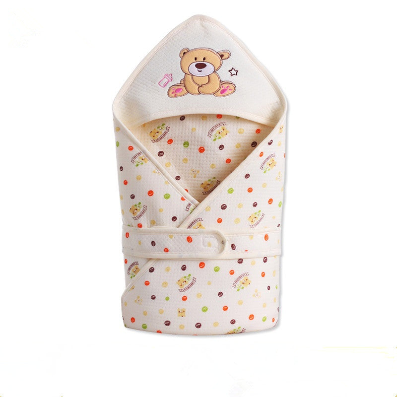 Adorable bear baby quilt with teddy bear hood and colorful polka dot pattern blanket