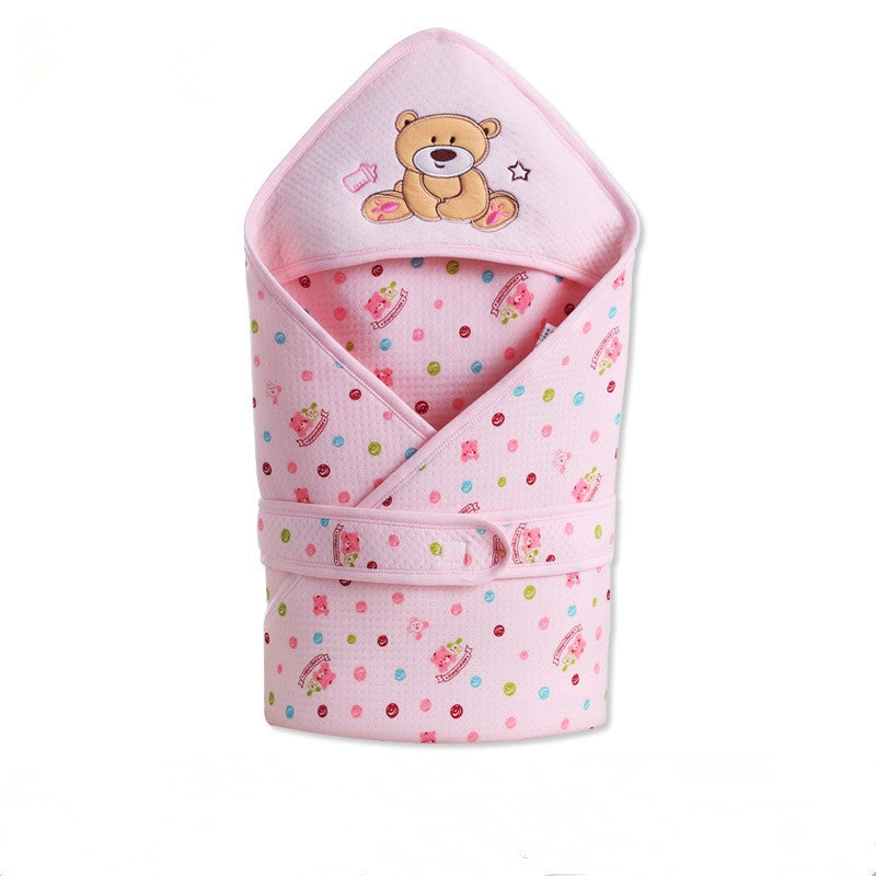 Pink adorable bear baby quilt with hood and colorful polka dots and teddy bear design
