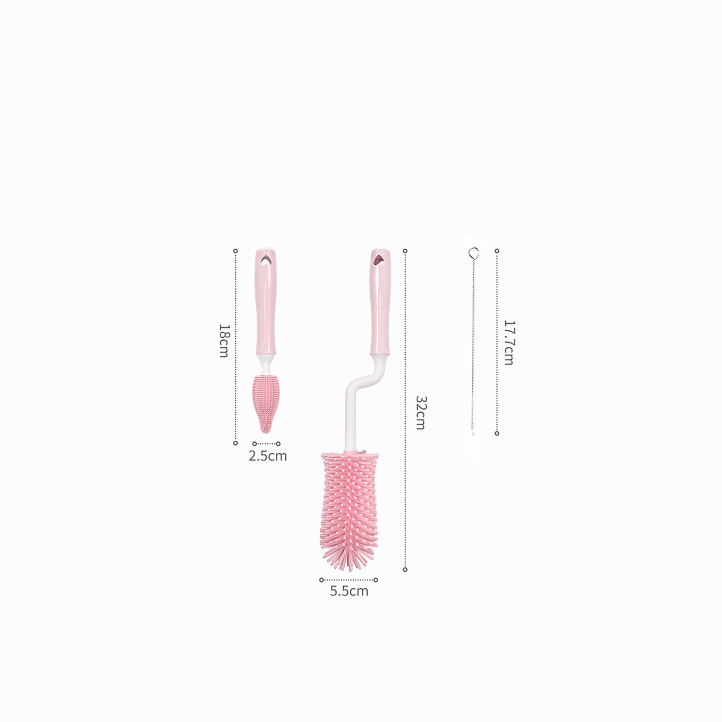 Pink baby bottle cleaning brush set with different sized brushes for thorough cleaning