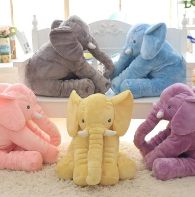 Colorful baby comfort sleep pillows shaped like elephants in pink yellow gray blue and purple