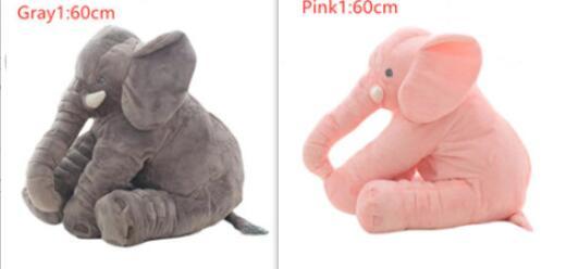 Gray and pink elephant-shaped baby comfort sleep pillows measuring 60cm each