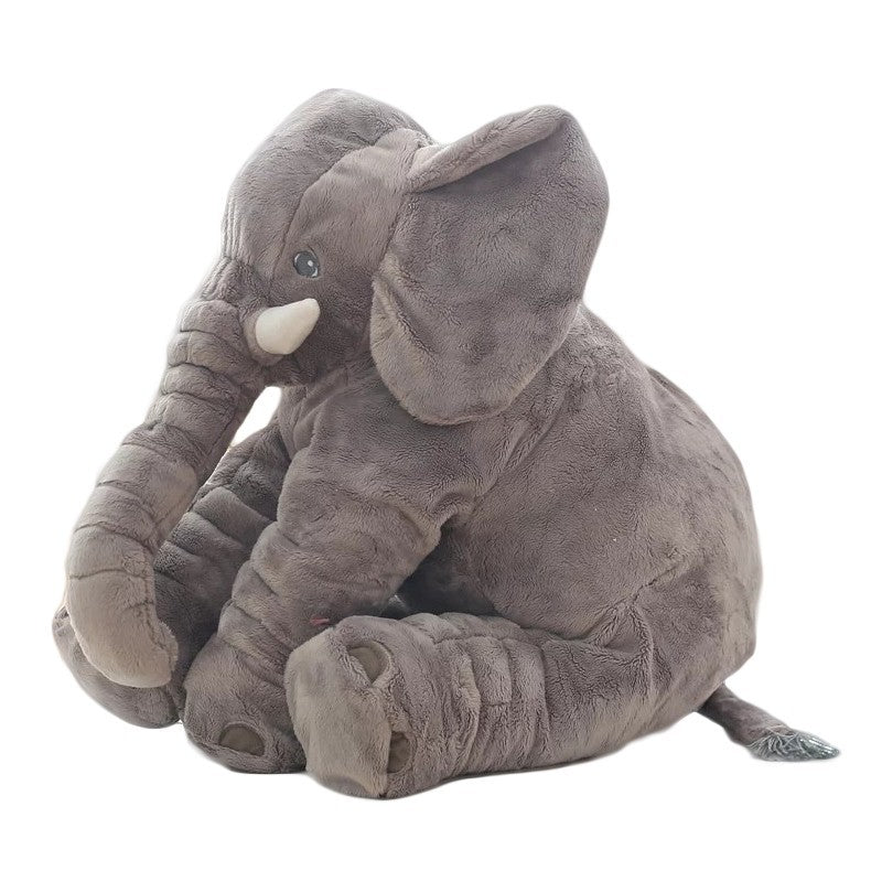 Gray elephant-shaped baby comfort sleep pillow with soft plush fabric for newborns