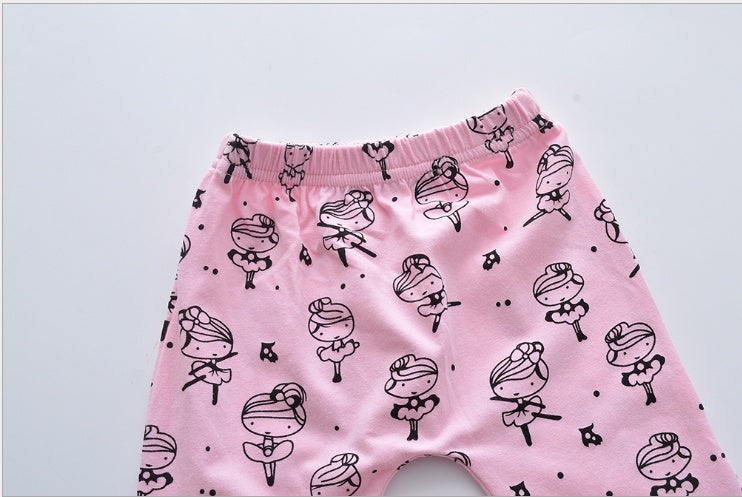 Pink baby girl clothes set leggings with cute black ballerina print and elastic waistband