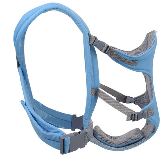 Light blue baby carrier with comfortable infant carrier straps and adjustable buckles for secure fit