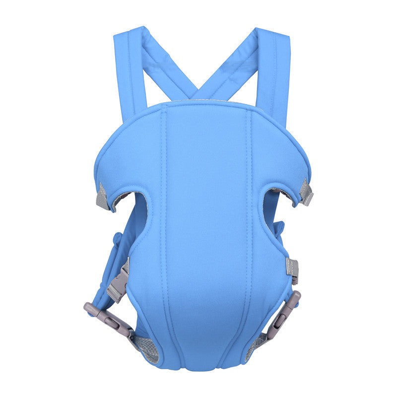 Blue baby carrier with comfortable infant carrier straps for secure and easy babywearing