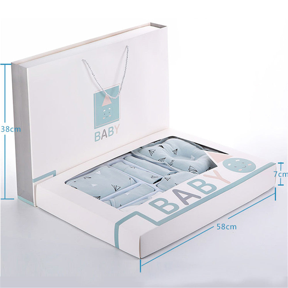 Elegant baby shower gift cotton clothes set in light blue with matching box packaging