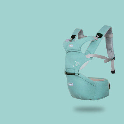 Light blue ergonomic baby carrier with adjustable straps, designed as the best baby carrier for moms