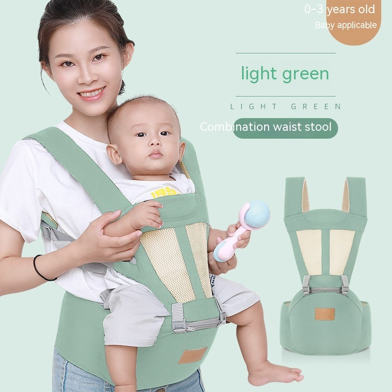 Light green breathable baby hip seat carrier with combination waist stool for 0 to 3 years old