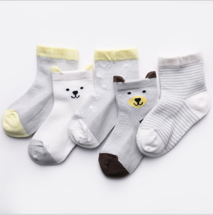 Cute cotton kids socks pack with animal faces and soft pastel colors for toddlers