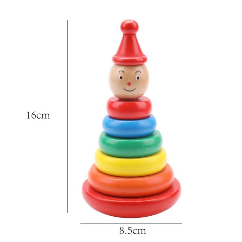 Colorful wooden stacking clown toy measuring 16 cm height and 8.5 cm width early learning toys for infants