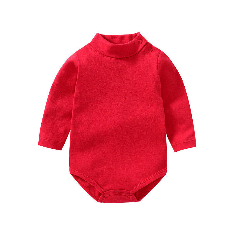Red long sleeve baby onesies with snap buttons on shoulder and bottom for easy dressing