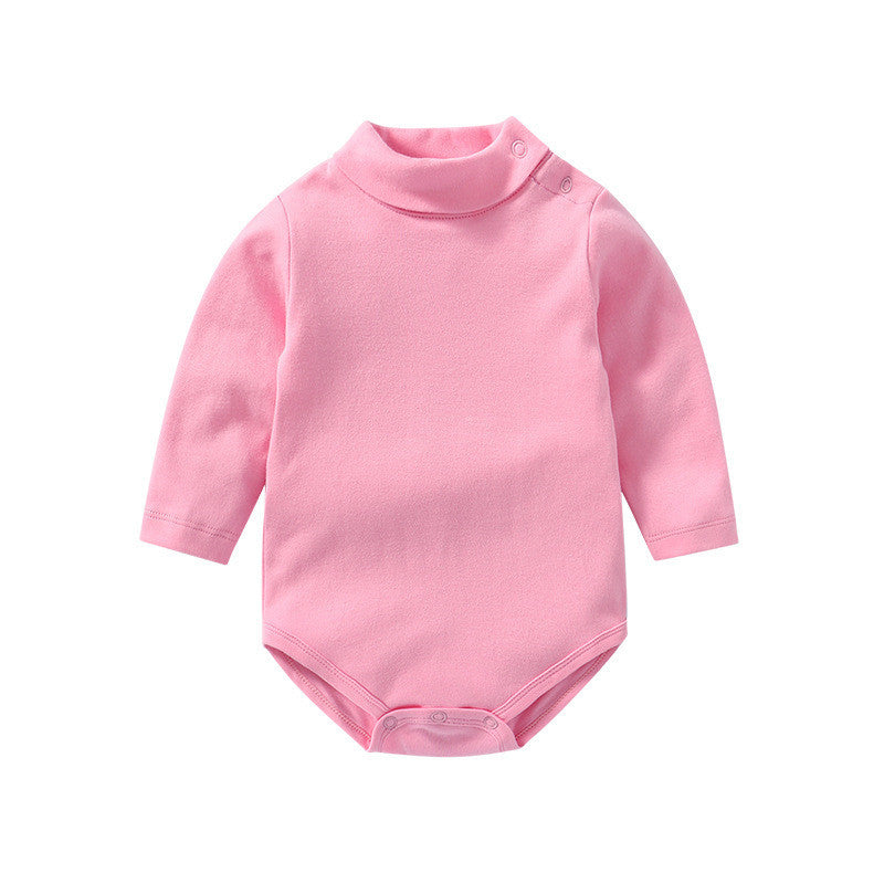 Pink long sleeve baby onesies with snap buttons on shoulder and bottom closure for easy dressing