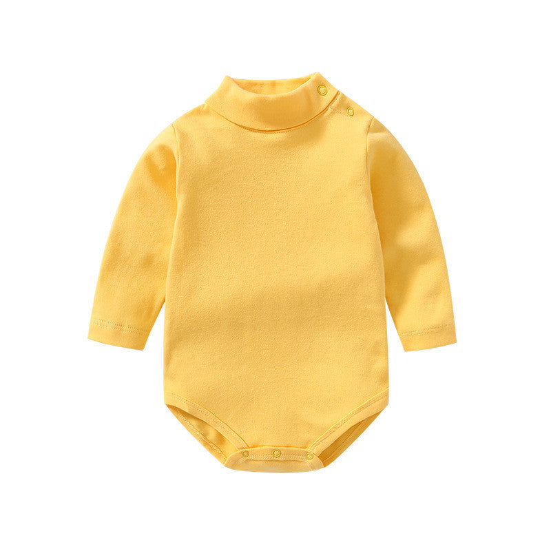 Yellow long sleeve baby onesies with button snaps on shoulder and bottom for easy dressing