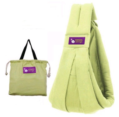 Light green lightweight baby carrier bag with padded straps and matching carrying pouch