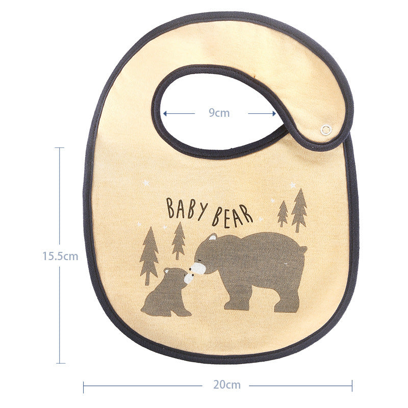Soft cotton baby bibs set with brown bear and cub design and black trim measuring 20 by 15.5 centimeters
