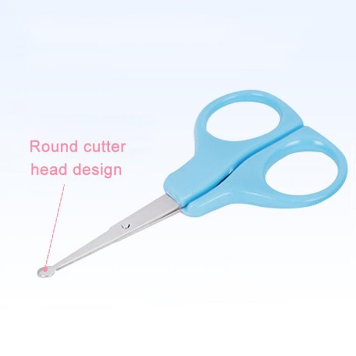 Blue baby nail scissors with round cutter head design from complete baby grooming set