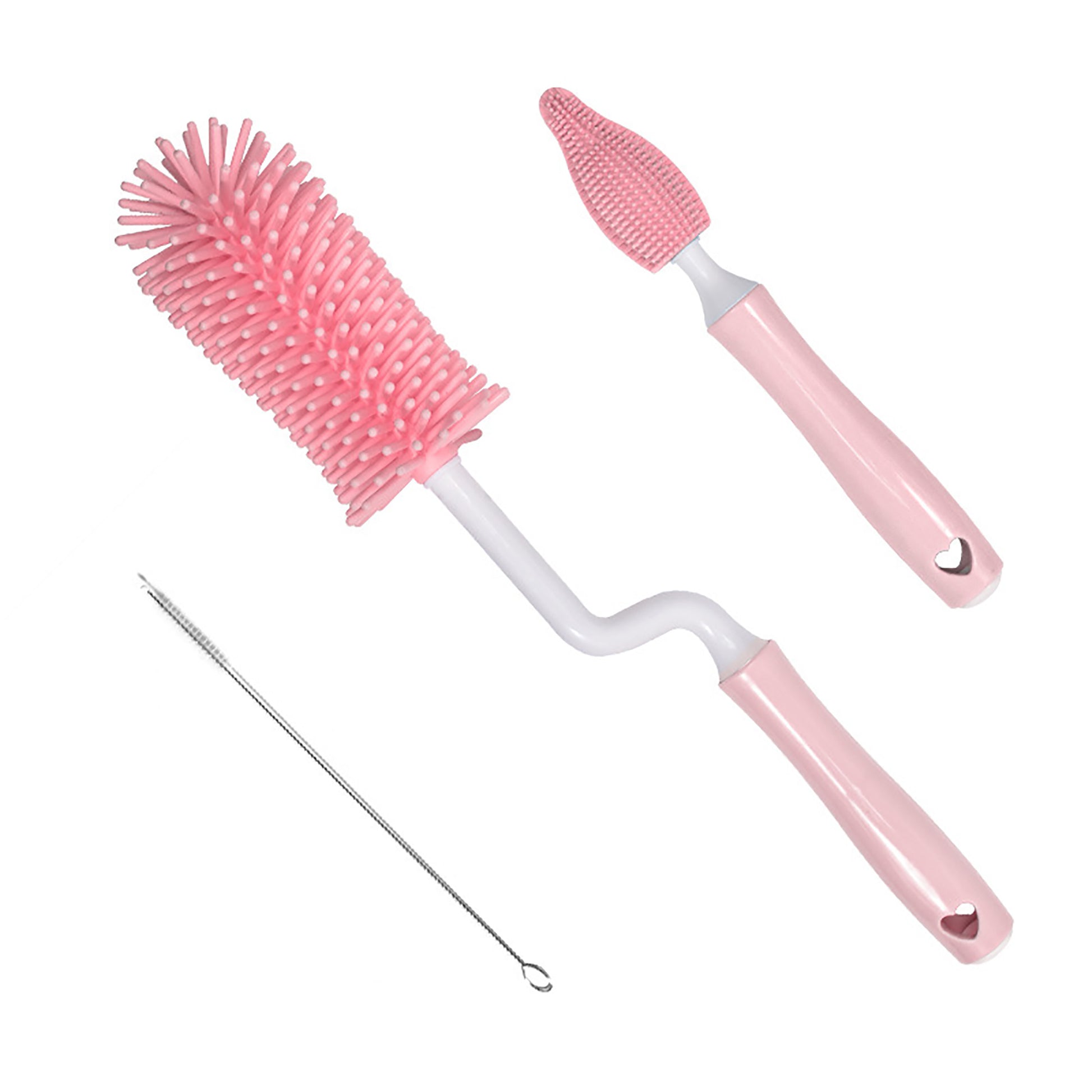 Pink baby bottle cleaning brush set with multiple brushes for thorough cleaning and hygiene