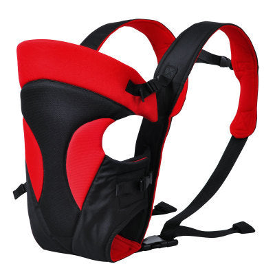 Red and black comfortable baby carrier with adjustable straps for secure fit and easy carrying