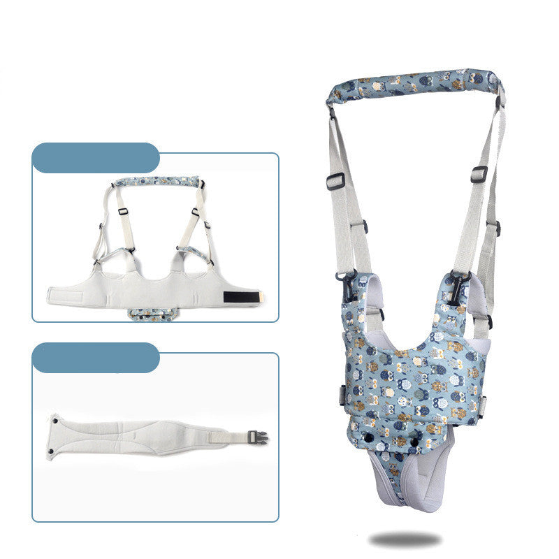 Blue patterned dual-purpose child walking belt with adjustable straps for toddler safety
