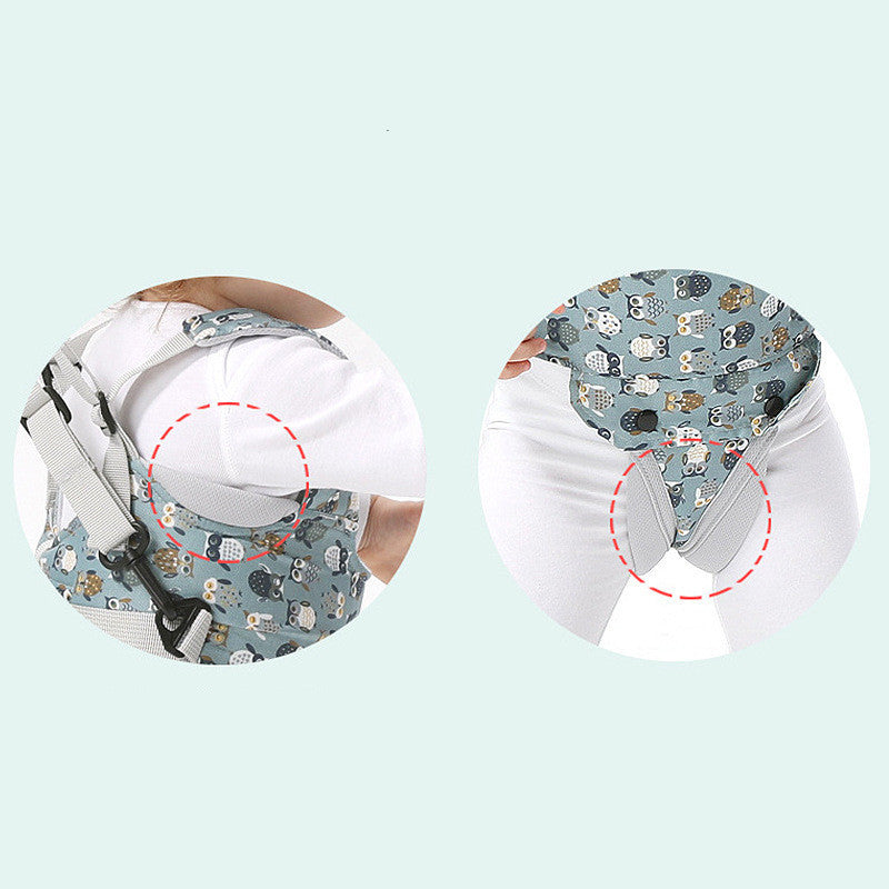 Dual-purpose child walking belt with adjustable straps and owl pattern fabric for safety and comfort