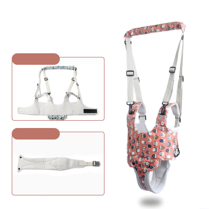 Dual-purpose child walking belt in pink with adjustable straps and safety harness for toddlers