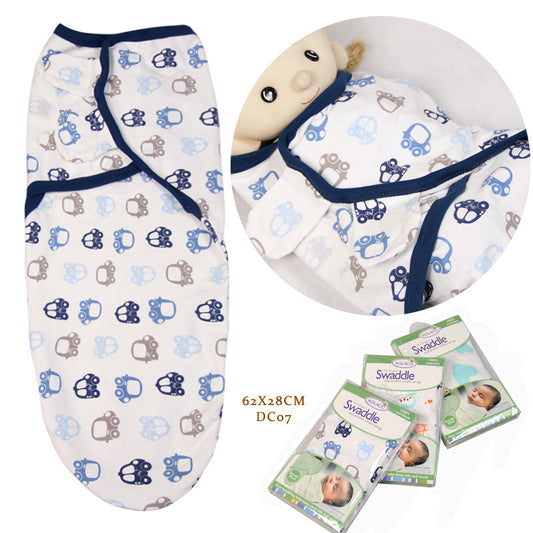 Cotton baby swaddle wrap in white with blue and gray bear patterns for newborn comfort