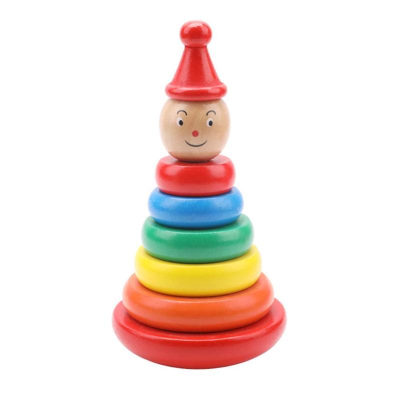 Colorful wooden stacking toy with smiling face featuring early learning toys for infants
