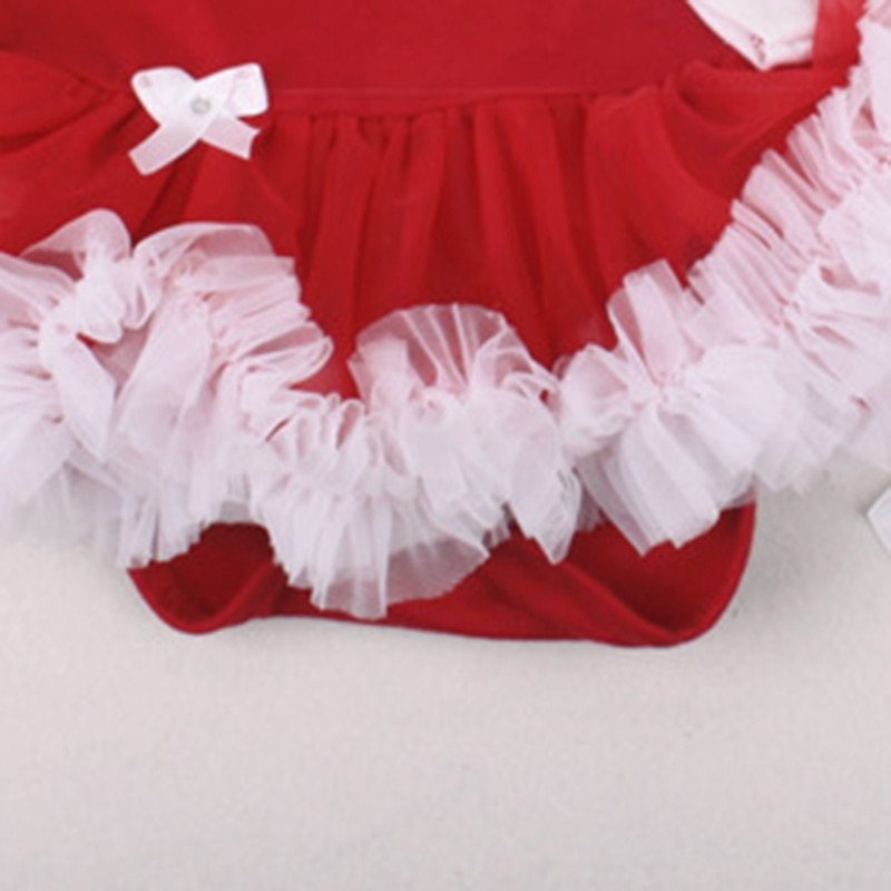 Red and white newborn Christmas outfit set with ruffled skirt and bow detail