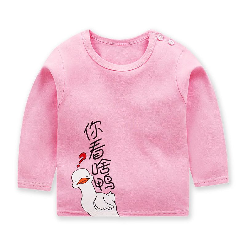 Pink toddler sweater top with long sleeves and cute duck graphic with Chinese characters