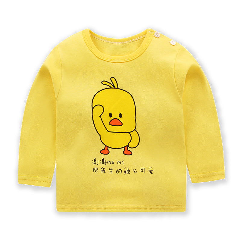 Yellow toddler sweater with cute cartoon chick and button closure on shoulder top