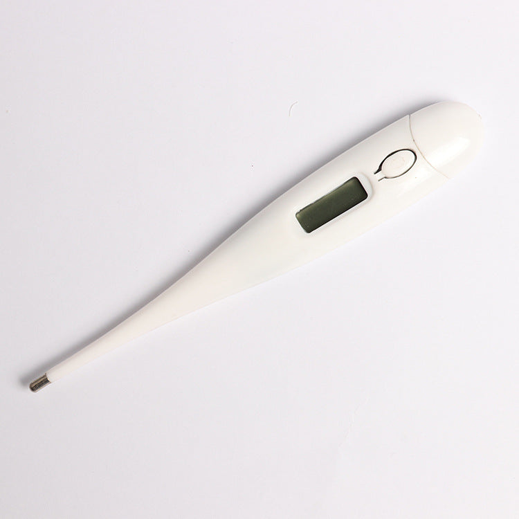 White digital reliable fever thermometer for babies with clear LCD display on a white background