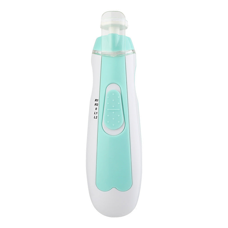 Electric safe nail trimmer for infants in white and mint green with adjustable speed settings
