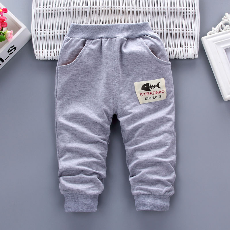 Gray toddler casual tracksuit pants with elastic waistband and side pockets