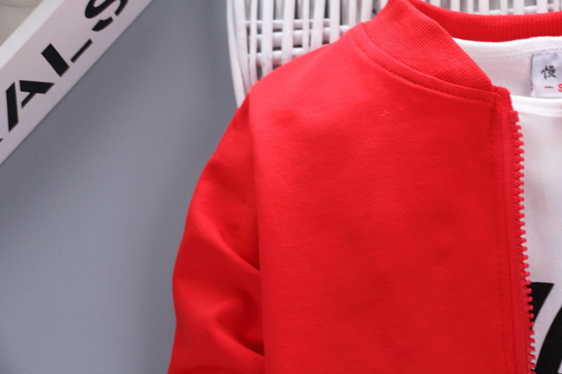Red toddler casual tracksuit jacket with zipper over white t-shirt on a child