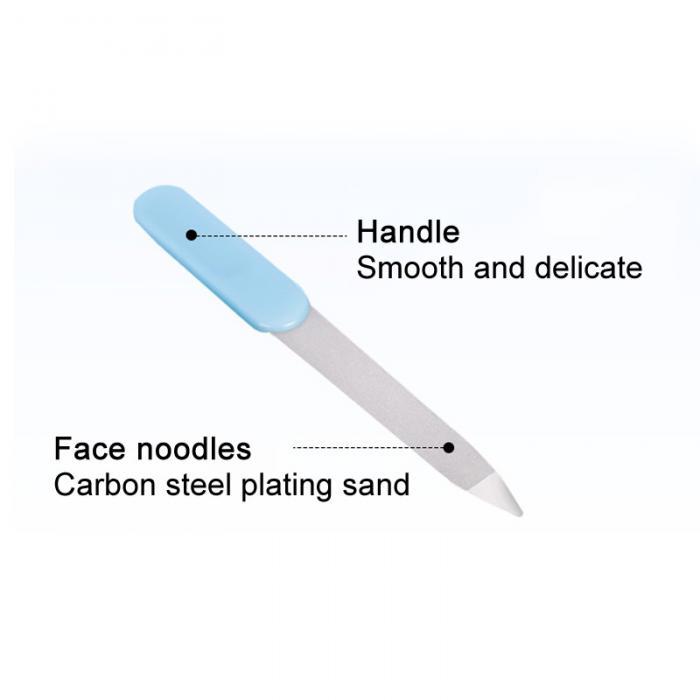 Blue handle baby nail file with smooth delicate grip and carbon steel plating sand in complete baby grooming set