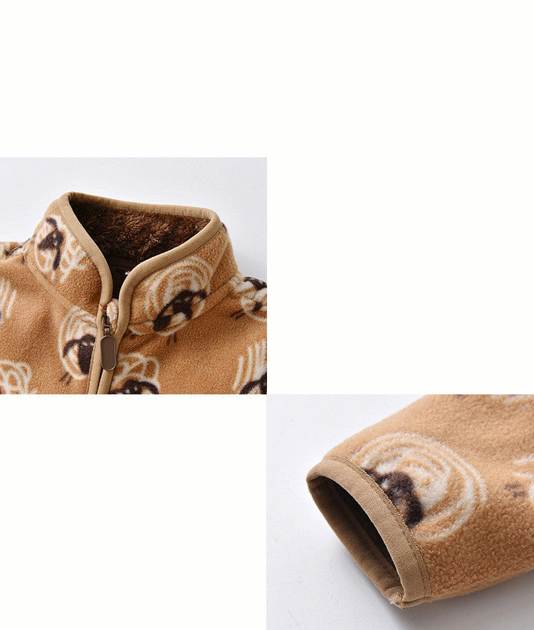 Close-up of warm baby coat for winter showing soft fleece material and zipper details